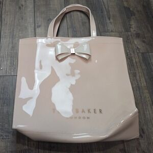 Ted Baker London Patent Bow Tote Bag Pale Pink PVC Shopper Beach Travel